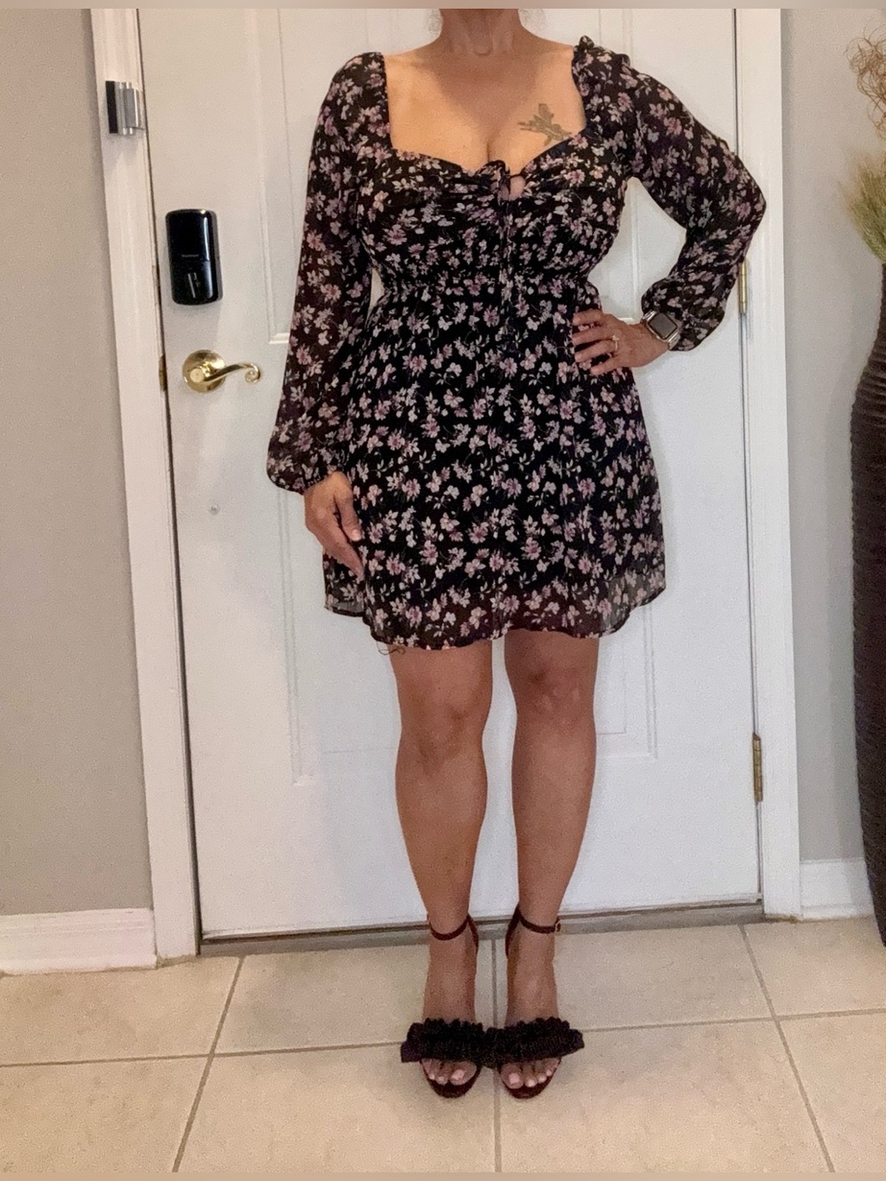 Trixxi Black Mini Dress with Pink Floral Print